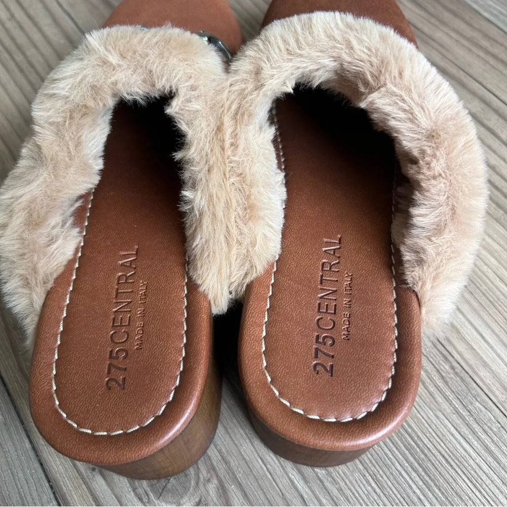 275 Central Faux-Fur Trim Brown Platform Clog Mule. Made in Italy size 38 - Picture 6 of 7